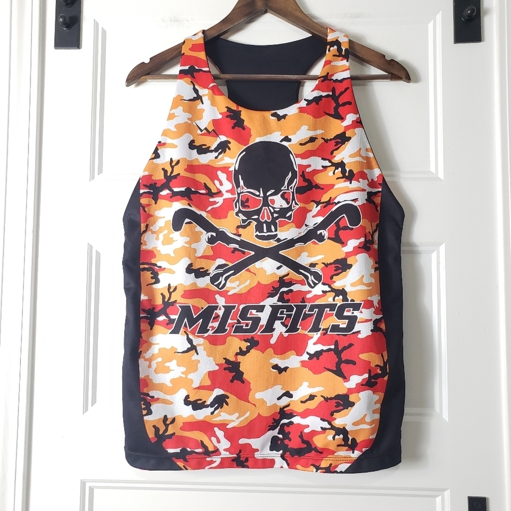 Misfits Reversible Racerback Tank Womens S Skull Camo LaCrosse Black Orange - Picture 8 of 11